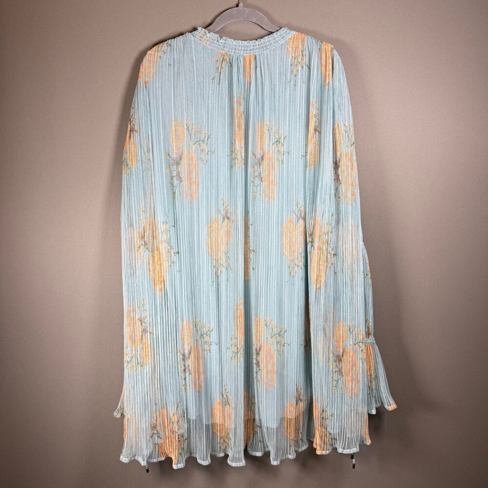 NWT Free People Dahlia Tunic - blue floral mesh boho blouse oversized size L - Picture 3 of 11